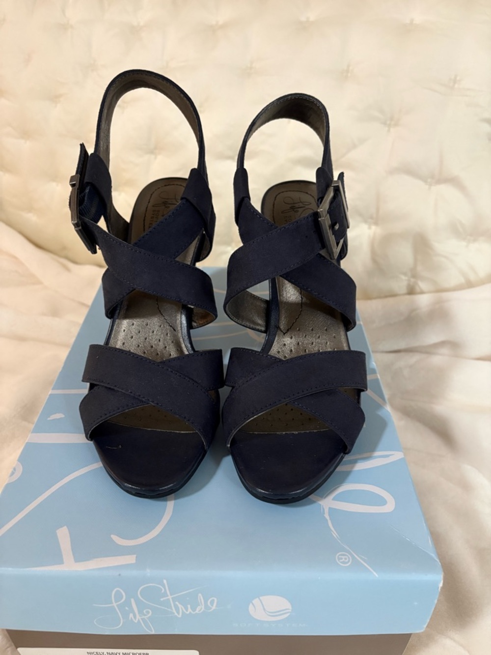Life Stride Navy Crisscross Slingback Sandals